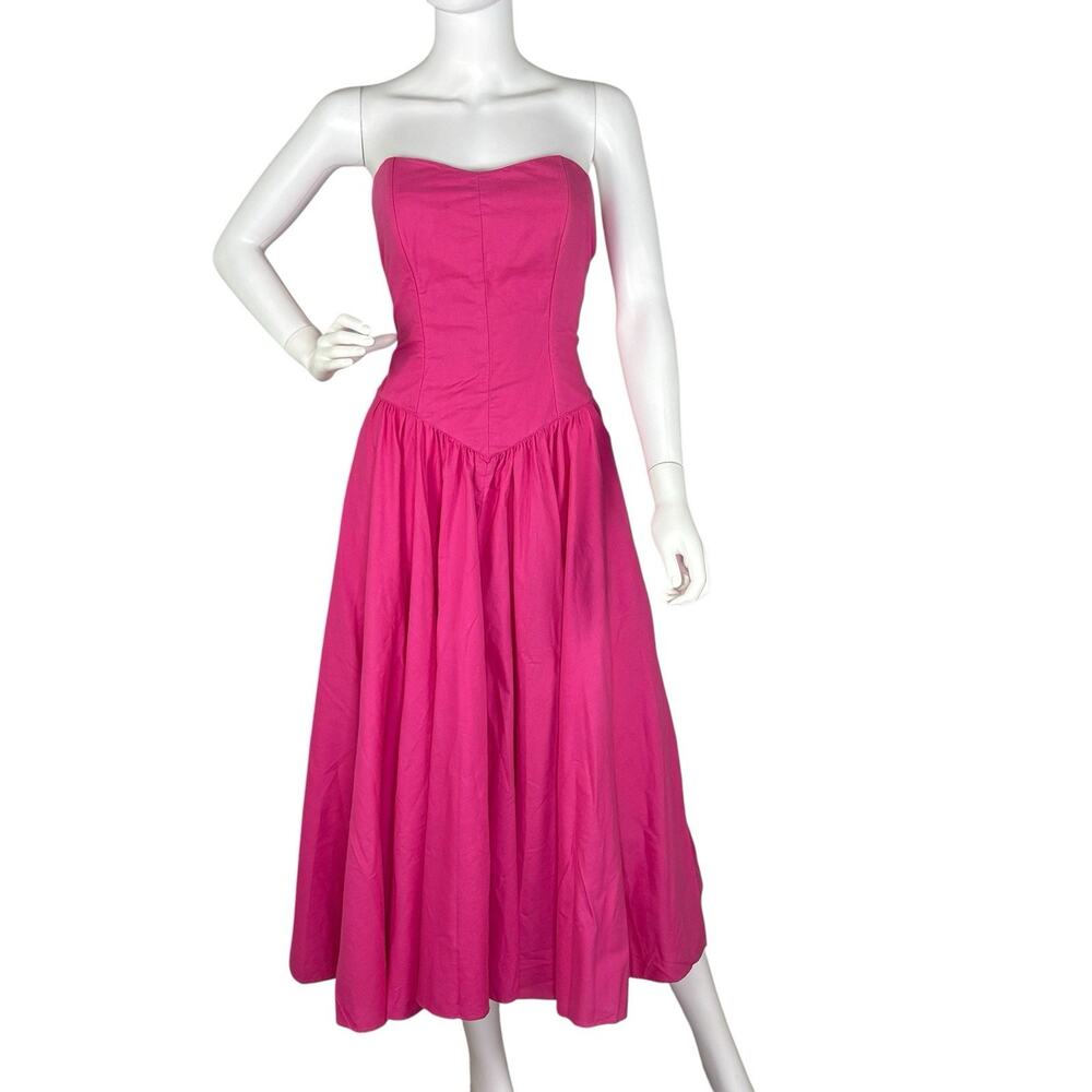 Act I Vtg 80s Bustier Dress Party Gown Strapless Dropped Waist Cotton Pink Sz M